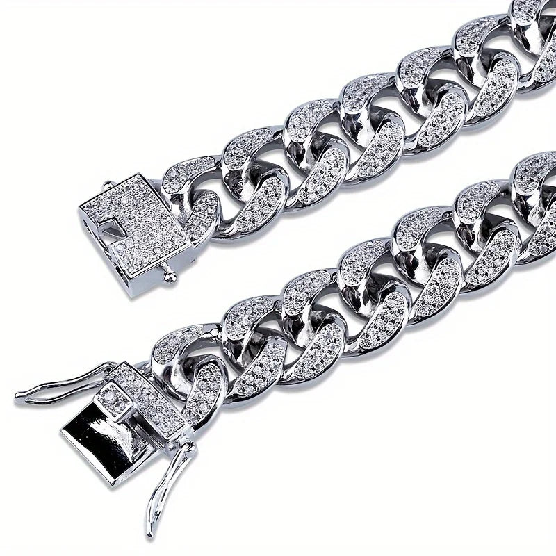 Luxury iced out Cuban link bracelet, silver, perfect for special occasions