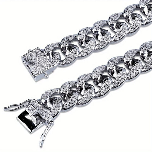 Luxury iced out Cuban link bracelet, silver, perfect for special occasions