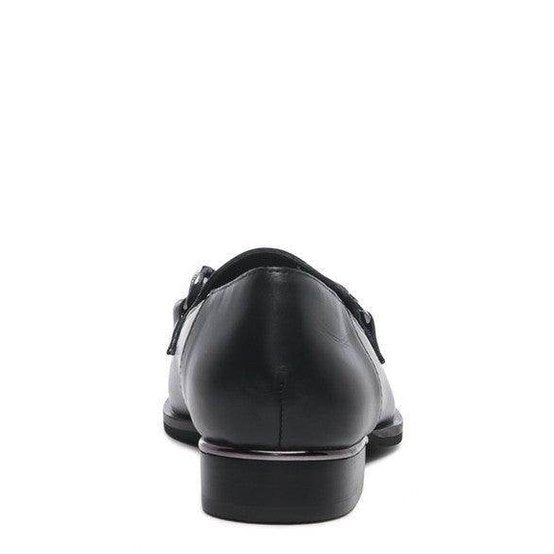 Elegant black luxury leather loafers for women with a sleek back design