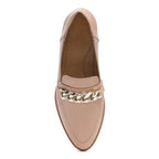 Rag Company luxury leather loafers in beige with a stylish gold chain accent