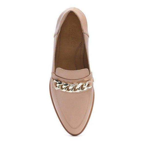 Rag Company luxury leather loafers in beige with a stylish gold chain accent