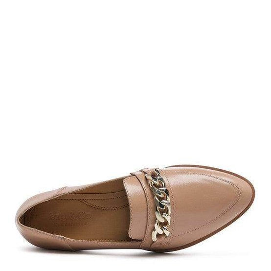 Rag Company luxury leather loafers in nude with stylish chain detail for women's casual wear
