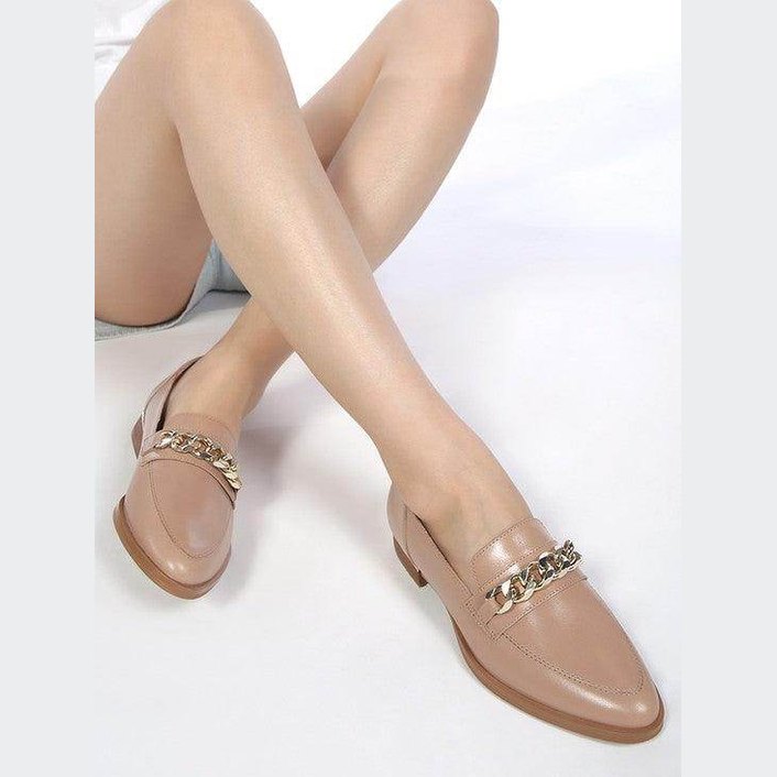 Rag Company luxury leather loafers in blush with stylish chain detail for elegant women's footwear