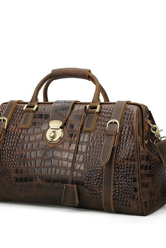 Luggage & Bags - Duffel Luxury Leather Textured Duffel Bag Weekender Travel Luggage