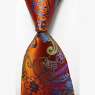 VacationGrabs luxury silk necktie set in vibrant floral pattern featuring rich orange and blue tones