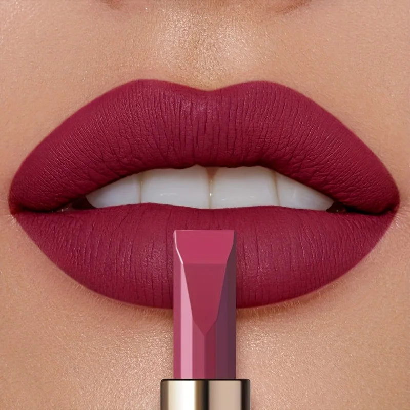 Matte lipstick MAC in deep burgundy shade for a bold look
