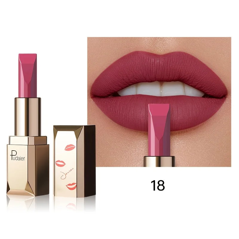 Matte lipstick MAC, rich pink color, long-lasting finish for bold lips