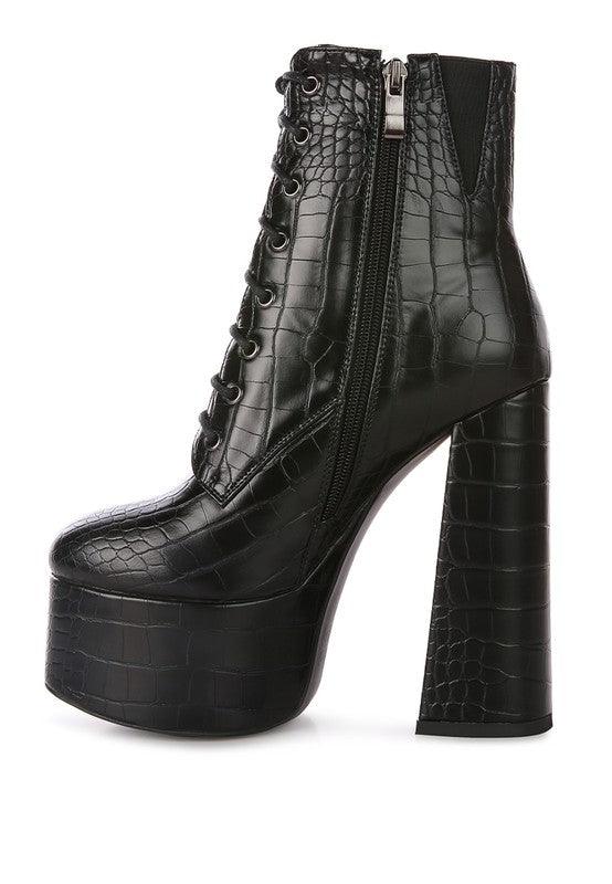Women's Shoes - Boots Magdalene Croc High Block Heeled Boot