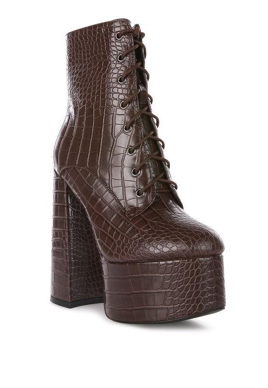 Women's Shoes - Boots Magdalene Croc High Block Heeled Boot
