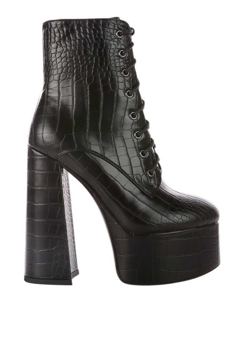 Magdalene Croc High Heel Patform Boots