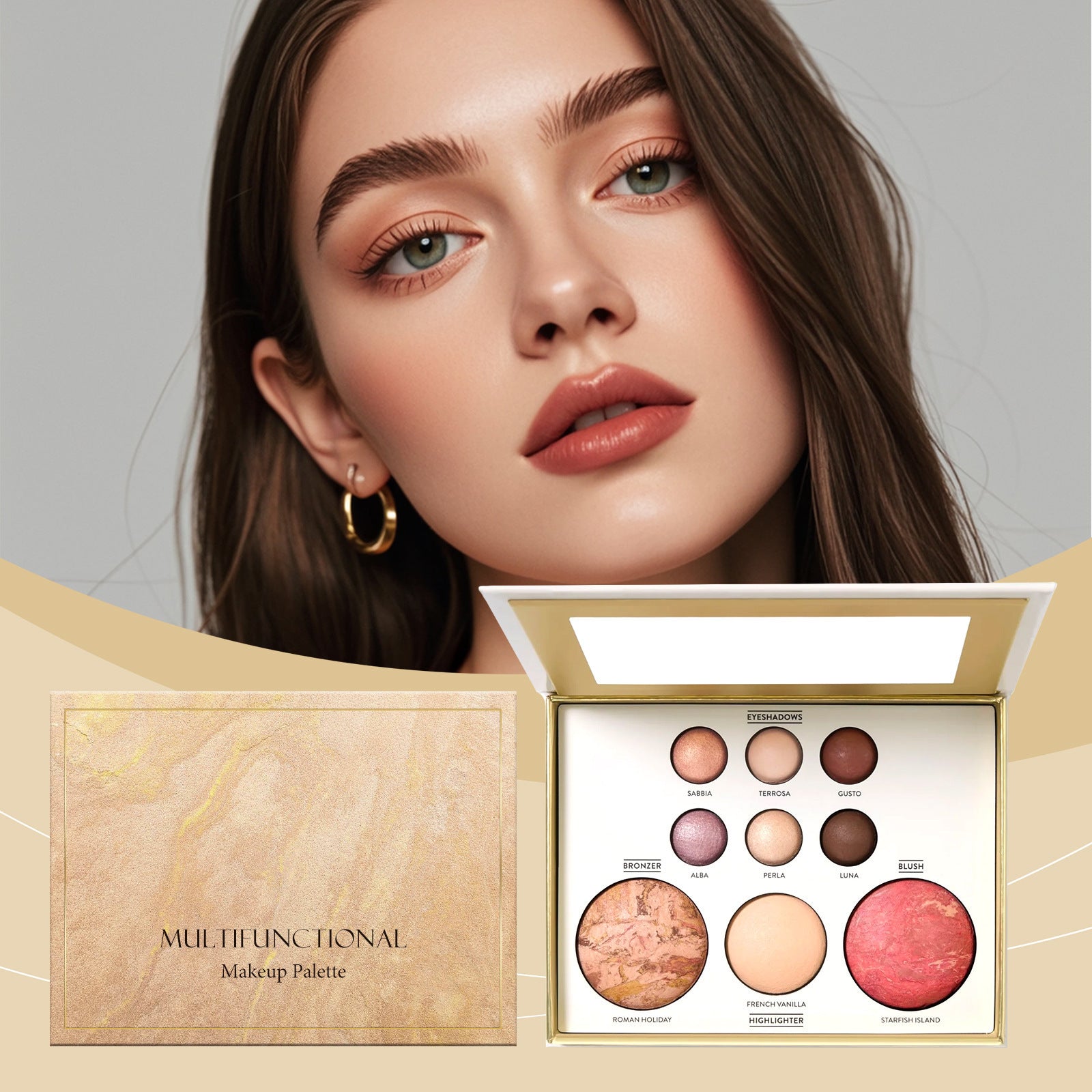 Multifunctional makeup palette with various colors for travel and makeup use