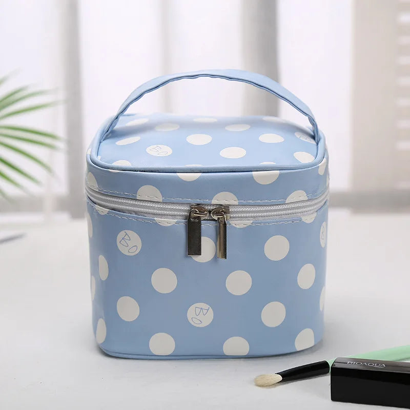 Light blue polka dot makeup bag cosmetic for organized storage
