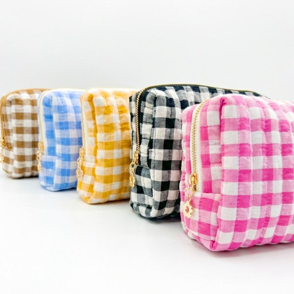 Ellison and Young makeup bag cosmetic, checkered design, ideal for travel