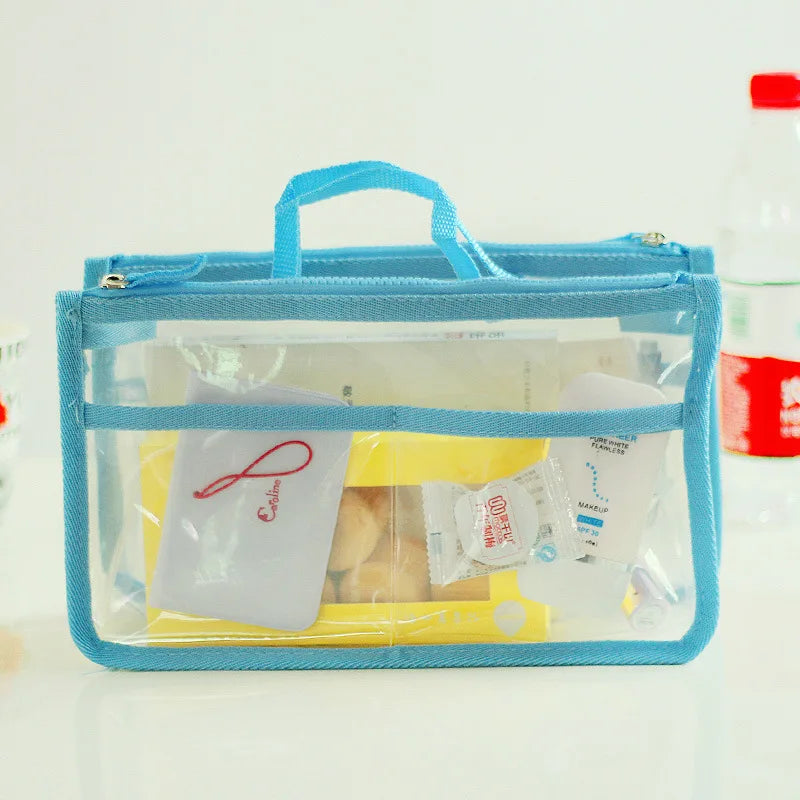 Blue transparent makeup bag cosmetic for organizing toiletries and essentials