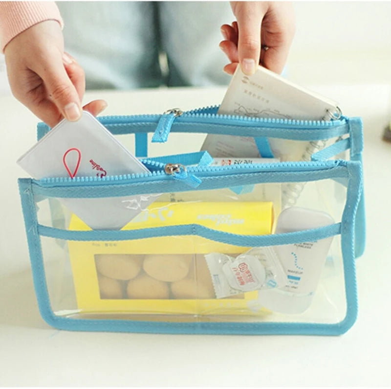 Transparent blue makeup bag cosmetic for organizing beauty essentials
