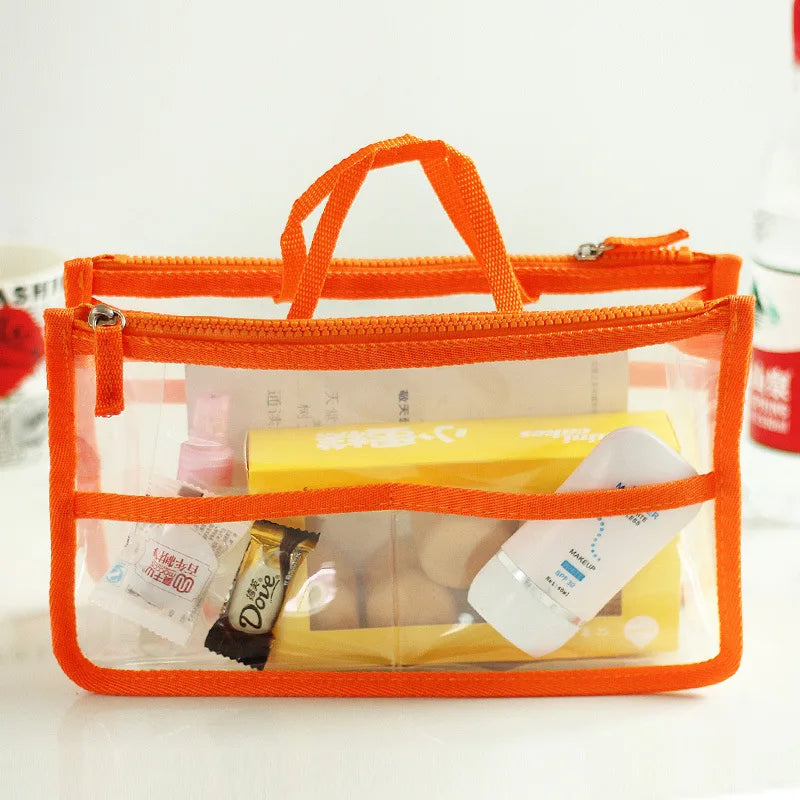 Transparent orange makeup bag cosmetic for organizing beauty essentials
