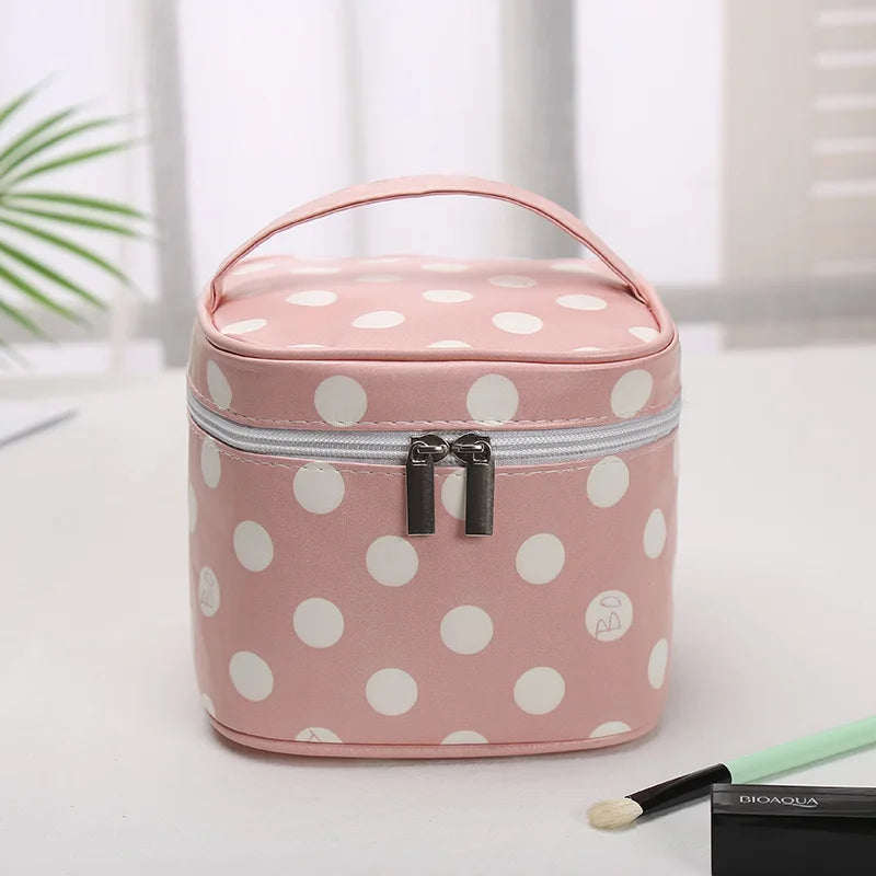 Pink polka dot makeup bag cosmetic for stylish storage and travel