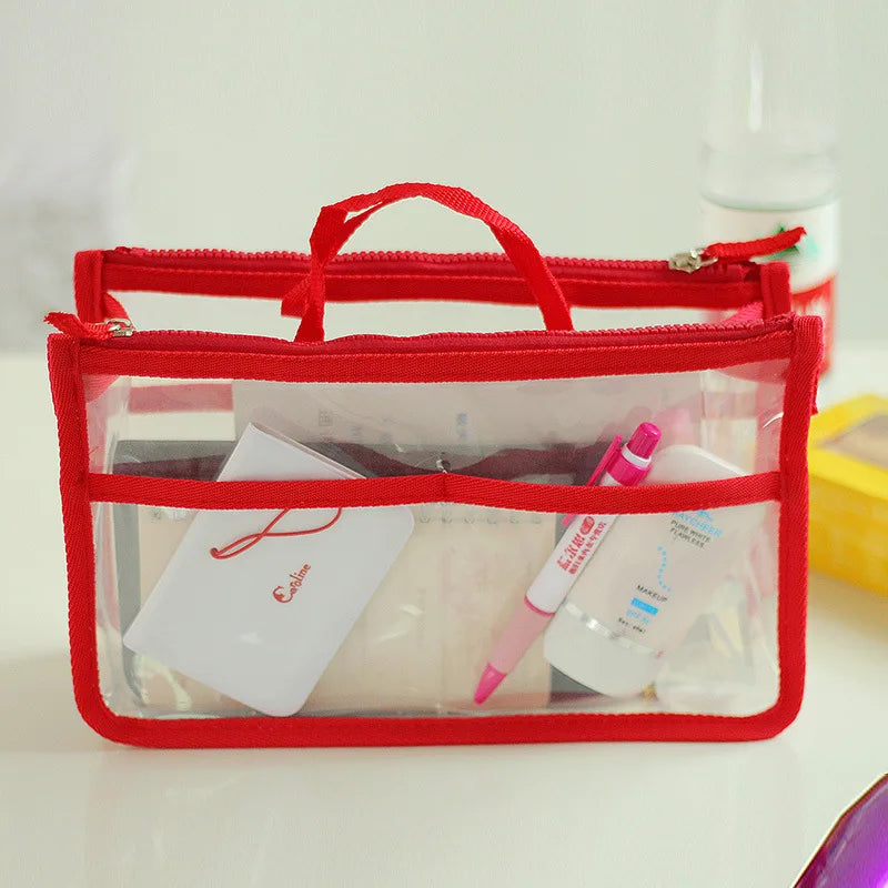 Red transparent makeup bag cosmetic for organizing beauty essentials