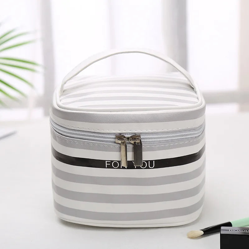 Striped makeup bag cosmetic, durable material for organizing beauty essentials