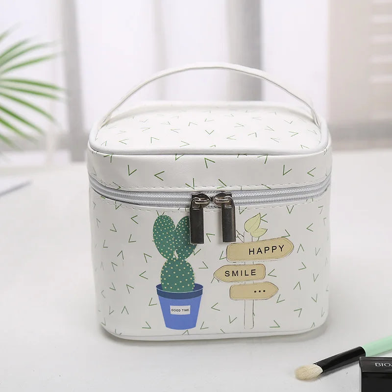 White cactus design makeup bag cosmetic for storing beauty essentials