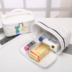 Travel-friendly white makeup bag cosmetic with removable compartments for organization