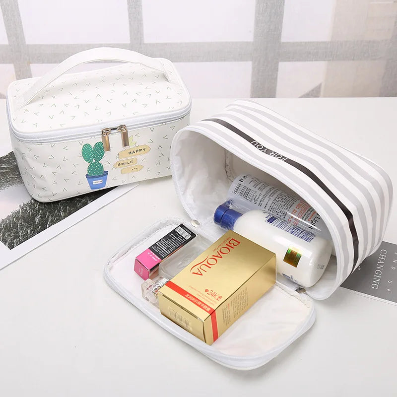 Travel-friendly white makeup bag cosmetic with removable compartments for organization