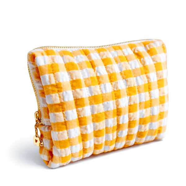 Yellow checkered makeup bag cosmetic for travel essentials