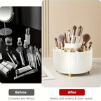 makeup cosmetics organizer in white, neatly holds brushes and products