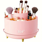 Pink makeup cosmetics organizer with rotating tiers for easy access