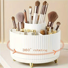White 360-degree rotating makeup cosmetics organizer for brushes and lipsticks