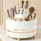White 360-degree rotating makeup cosmetics organizer for brushes and lipsticks
