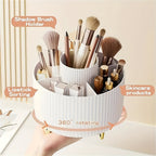 360 rotating makeup cosmetics organizer with sections for brushes and lipsticks