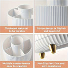 White makeup cosmetics organizer with stylish stripe design and durable material