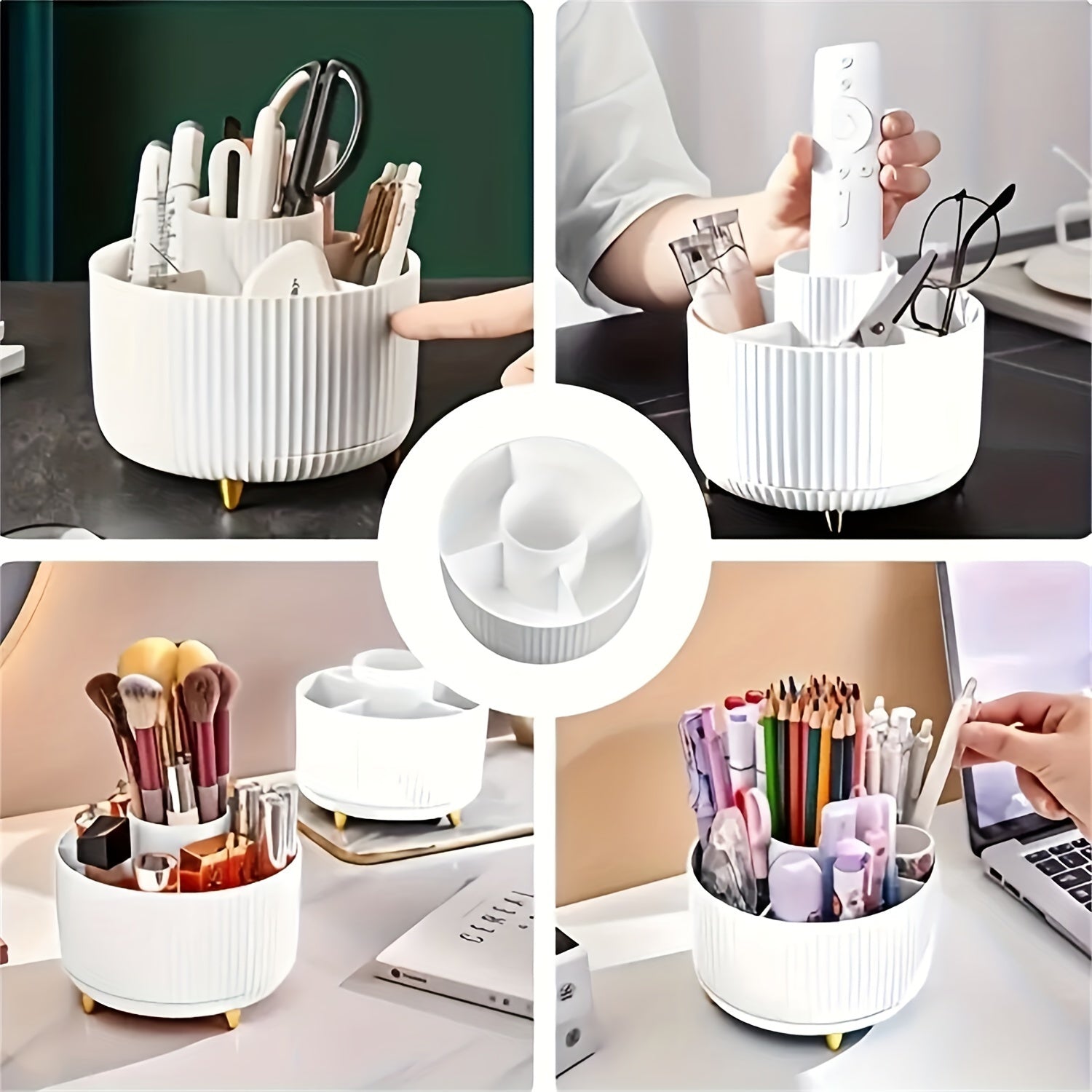 White makeup cosmetics organizer with multiple compartments for storage