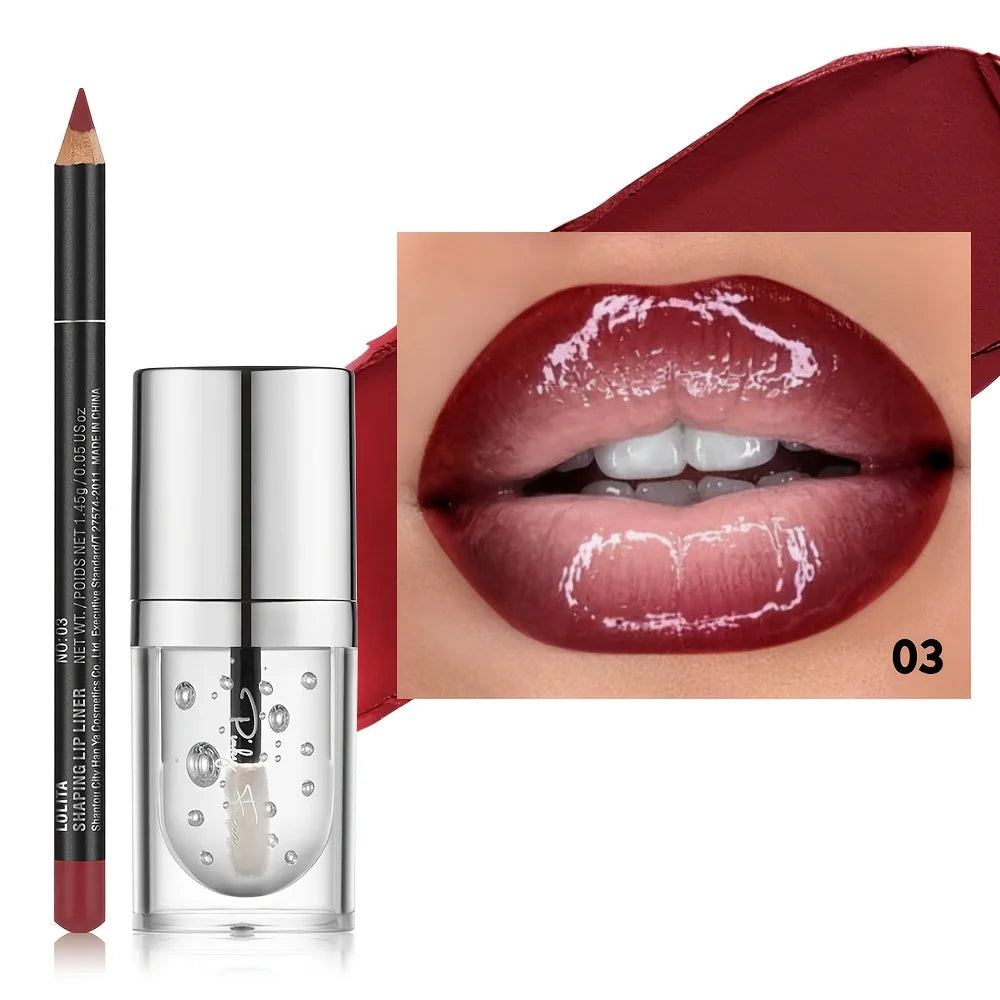 Lip liner and gloss for defined lips with lip liner in bold red