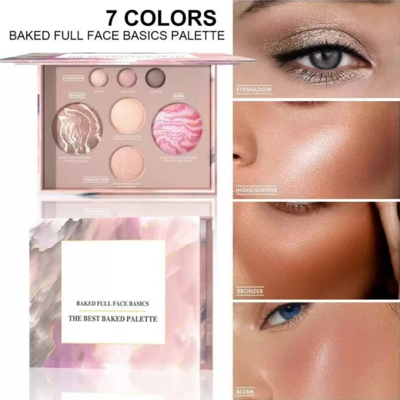 Baked full face makeup palettes with 7 colors for flawless application