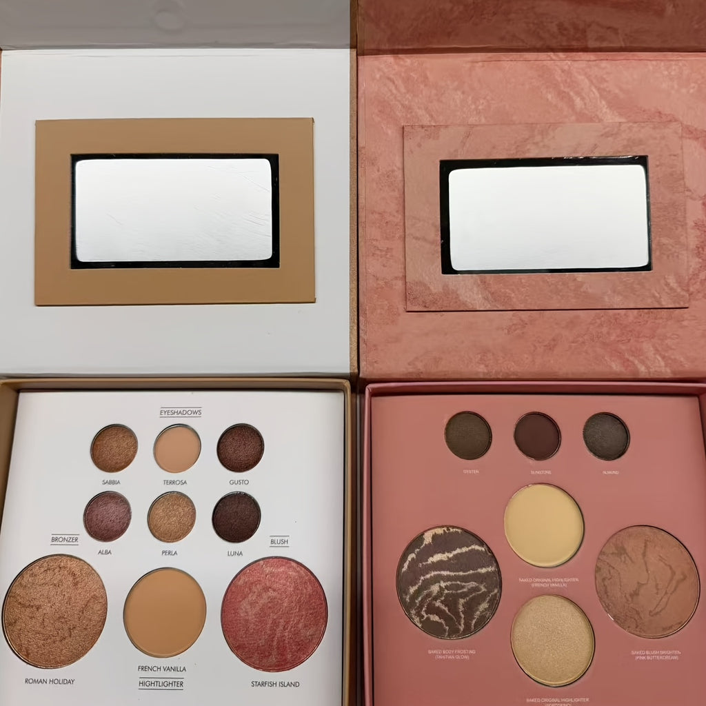 Collection of vibrant makeup palettes in decorative boxes for versatile beauty looks