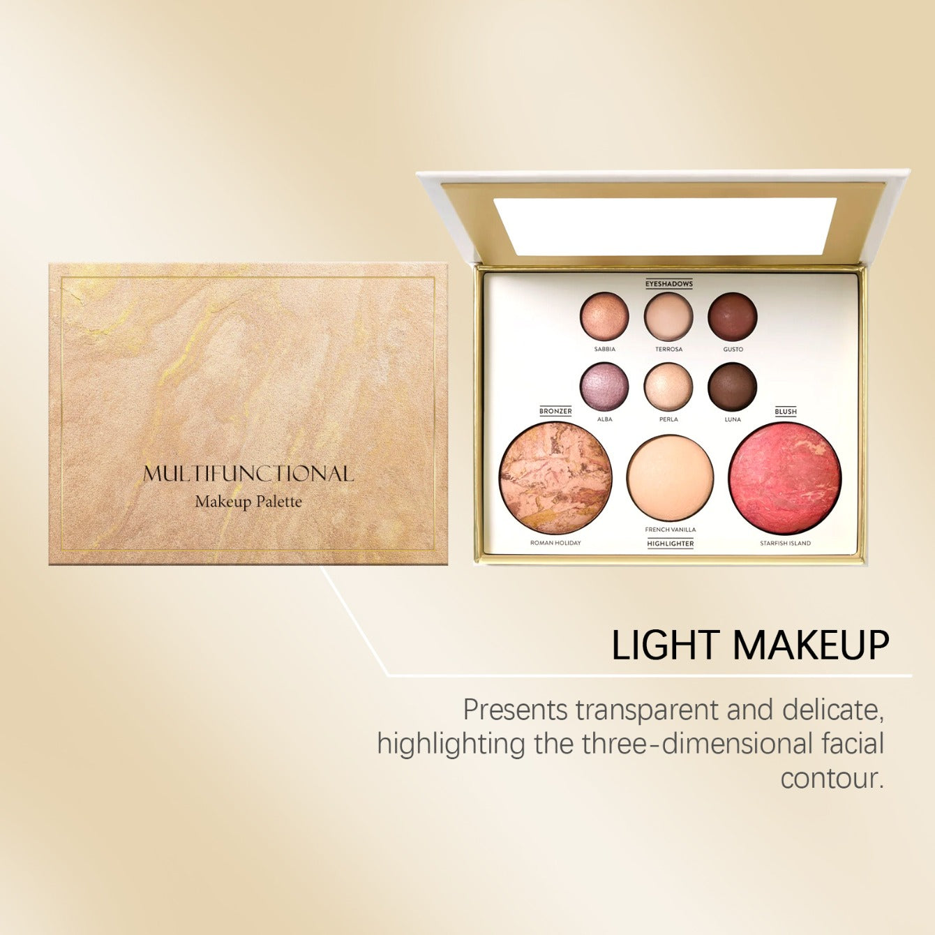 VacationGrabs multifunctional makeup palette with shades for light makeup