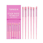 Pink makeup brush set with soft synthetic bristles for applying makeup palettes