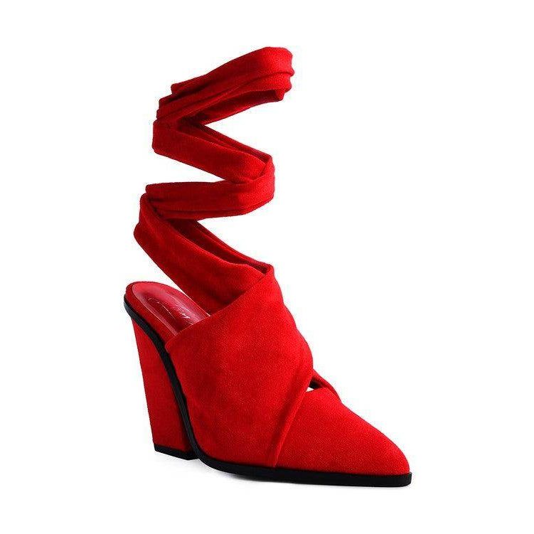 Mama Fav Lace Up High Block Heeled Mules - VacationGrabs