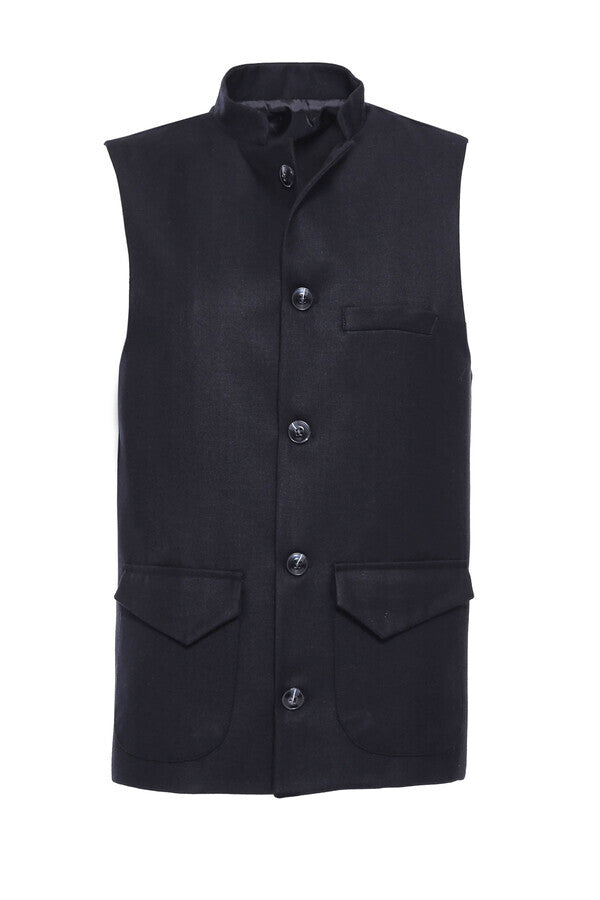 Mandarin Collar Cachet Black Men Vest – front view