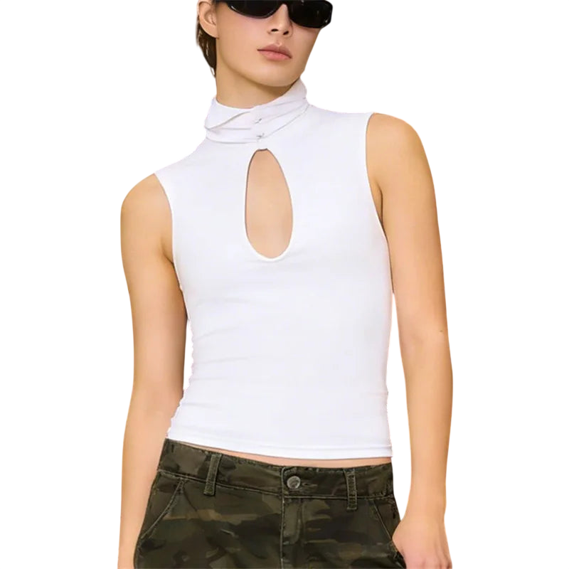 Chic Women's Top with Mandarin Collar and Keyhole Detail