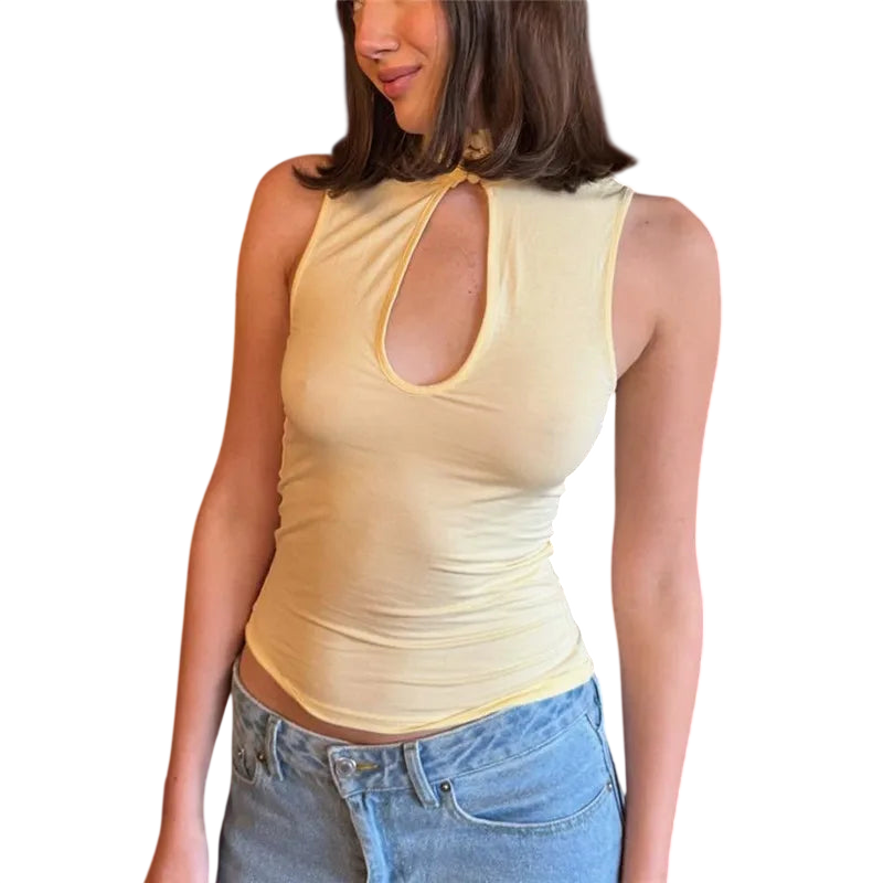 Chic Women's Top with Mandarin Collar and Keyhole Detail