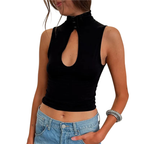 Chic Women's Top with Mandarin Collar and Keyhole Detail