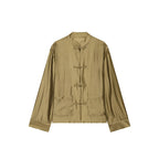 Men's khaki mandarin collar shirt, lightweight fabric for casual wear