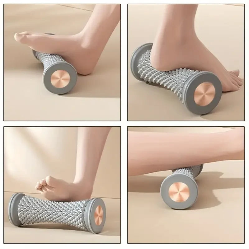 Gray manual foot massager roller for relieving foot tension