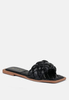 Marcue Patent Pu Quilted Slides In Woven Straps