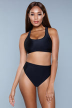 Women's black matching set, high-waisted bikini, perfect for beach outings