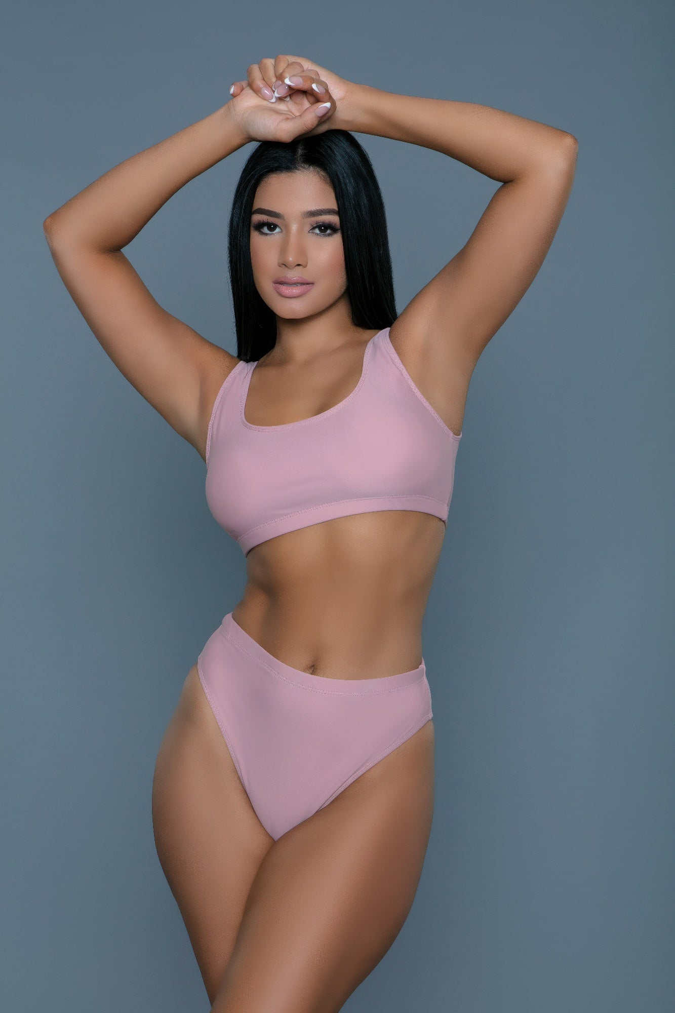 Women's pink matching set, stretchy fabric for beach wear