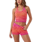 Women's vibrant matching set, knitted top and shorts for summer outings